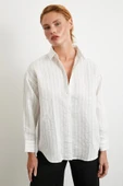 Pamuklu Çizgili Gömlek Beyaz thumbnail 4