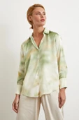 Ebruli Desen Saten GömleK Yeşil thumbnail 1