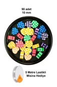 90 Adet 10 mm Polimer Kil Fimo Boncuk Takı Bileklik + 5 Metre Lastikli Misina Hediye - Desenli Kalp - 1