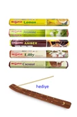 5 Paket 20 Çubuklu Tütsü Lemon - Amber - Lilly- Jasmine - Coconut - Kayık Hediyeli - 1