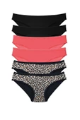 6 Adet Likralı Kadın Slip Külot Leopar Siyah Fuşya - 1