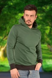 Basic Sweatshirt Kapüşonlu Yeşil Standart Kalıp - 1