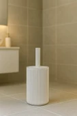 Lines Serisi Beyaz Banyo Seti, 2 Parça Akrilik Silindir 5 Litre Çöp Kovası ve Tuvalet Fırçası Takımı - 3