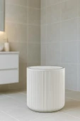 Lines Serisi Beyaz Banyo Seti, 2 Parça Akrilik Silindir 5 Litre Çöp Kovası ve Tuvalet Fırçası Takımı - 7