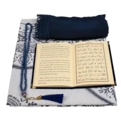 Şal + Seccade + Tesbih + Yasin Hediye Seti (Çanta Boy, Şems Lafzatullah, Raşel Cilt, Lacivert) thumbnail 2
