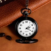 Valkyrie Vintage Retro Roma Rakamlı İşlemeli Cep Köstekli Saat Siyah - 3