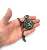 Valkyrie Retro Vintage Kabartmalı Dumanlı Tren Çiçek Motifli Zarif Köstekli Cep Saat - 7