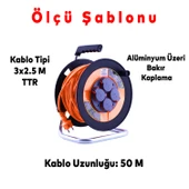 Plastik Seyyar Makaralı Kapaklı 4 Prizli CCA Kablo Uzatma Kablosu 3x2.5 mm 50 Metre IP44 thumbnail 2