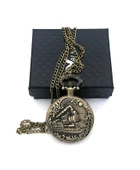 Valkyrie Retro Vintage Kabartmalı Dumanlı Tren Çiçek Motifli Zarif Köstekli Cep Saat - 4