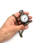 Valkyrie Retro Vintage Kabartmalı Dumanlı Tren Çiçek Motifli Zarif Köstekli Cep Saat - 8