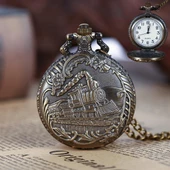 Valkyrie Retro Vintage Kabartmalı Dumanlı Tren Çiçek Motifli Zarif Köstekli Cep Saat - 6