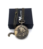 Valkyrie Retro Vintage Kabartmalı Dumanlı Tren Zarif Köstekli Cep Saati - 3