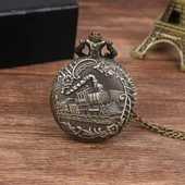 Valkyrie Retro Vintage Kabartmalı Dumanlı Tren Çiçek Motifli Zarif Köstekli Cep Saat - 5