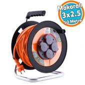 Plastik Seyyar Makaralı Kapaklı 4 Prizli CCA Kablo Uzatma Kablosu 3x2.5 mm 50 Metre IP44 thumbnail 1