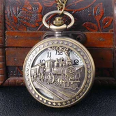 Valkyrie Retro Tasarımlı Quartz Tren Kabartmalı Zincirli Köstekli Cep Saati - 3