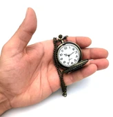 Valkyrie Retro Tasarımlı Quartz Tren Kabartmalı Zincirli Köstekli Cep Saati - 8