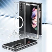 Samsung Galaxy Z Fold 4 Uyumlu Kamera Korumalı Magsafe Wireless Şarj Özellikli Şeffaf Silikon Kılıf - 6