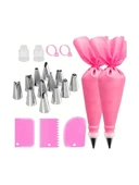 21 Parça Pasta Süsleme Seti - Paslanmaz Çelik Kremalı Boru Uçları, Tekrar Kullanılabilir Hamur Torbaları, Dönüştürücüler ve Kazıyıcılar - 1