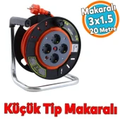 Küçük Plastik Makaralı Seyyar CCA Kablo 4 Priz Monofaze Uzatma Kablosu 3x1.5 mm TTR Kablo 20 Metre - 1