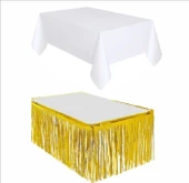 4 PARÇA BEYAZ MASA ÖRTÜSÜ, GOLD MASA ETEĞİ, 2 ADET GOLD ARKA FON thumbnail 2