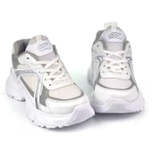 Kadın Beyaz Gümüş Hafif Fileli Günlük Rahat Sneaker Spor Ayakkabı thumbnail 1