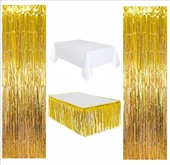 4 PARÇA BEYAZ MASA ÖRTÜSÜ, GOLD MASA ETEĞİ, 2 ADET GOLD ARKA FON thumbnail 1