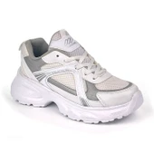 Kadın Beyaz Gümüş Hafif Fileli Günlük Rahat Sneaker Spor Ayakkabı thumbnail 2