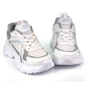Kadın Beyaz Gümüş Hafif Fileli Günlük Rahat Sneaker Spor Ayakkabı thumbnail 5