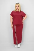Kadın Büyük Beden Kısa Kollu Şeritli Etek Takım 8204-25 - 10