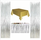 4 PARÇA GOLD MASA ÖRTÜSÜ, GÜMÜŞ MASA ETEĞİ, 2 ADET GÜMÜŞ ARKA FON thumbnail 1