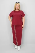 Kadın Büyük Beden Kısa Kollu Şeritli Etek Takım 8204-25 - 12