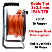 Metal Makaralı Seyyar Kablo Kapaklı 4 Prizli Uzatma Kablosu 3x2.5 mm CCA Kablo 30 Metre - 2