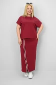 Kadın Büyük Beden Kısa Kollu Şeritli Etek Takım 8204-25 - 9