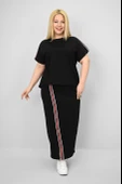 Kadın Büyük Beden Kısa Kollu Şeritli Etek Takım 8204-25 - 5