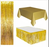 3 PARÇA GOLD MASA ÖRTÜSÜ, GOLD MASA ETEĞİ, GOLD ARKA FON - 1