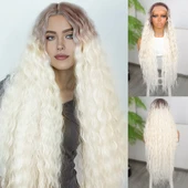 Rus Kumralı Beyaz Platin Ombreli Fiber Sentetik Tül Peruk - 1