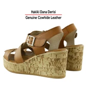Erkan Saçmacı Xena Taba Hakiki Dana Derisi Mantar Taban Görünümlü Dolgu Topuklu Gladyatör Sandalet - 5
