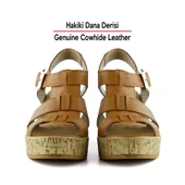 Erkan Saçmacı Xena Taba Hakiki Dana Derisi Mantar Taban Görünümlü Dolgu Topuklu Gladyatör Sandalet - 4