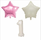 1 YAŞ BEJ RENK FOLYO BALON, 1 ADET PEMBE, 1 ADET BEJ YILDIZ FOLYO BALON - 1