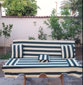 Mandaş Süngersiz 3 Kişilik Salıncak Minder Seti (Pamuklu Kumaş)-Yeşil Krem - 1