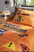 Özdilek Ranforce Lastikli Çarşaflı Tek Kişilik Çocuk Nevresim Takımı-Heavy Machine Turuncu - 2