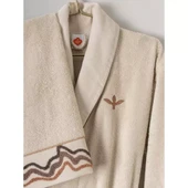 Cotton box puff nakışlı Aile Bornoz Seti Gala bej- petrol - 2