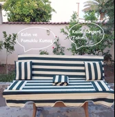 Mandaş Süngerli 3 Kişilik Salıncak Minder Seti (Pamuklu Kumaş)-Yeşil Krem - 2