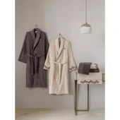 Cotton box puff nakışlı Aile Bornoz Seti Gala bej- petrol - 1