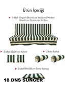 Mandaş Süngerli 3 Kişilik Salıncak Minder Seti (Pamuklu Kumaş)-Yeşil Krem - 1