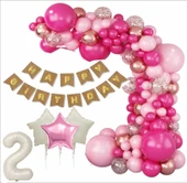 2 YAŞ KRAFT GOLD BANNER, 30 ADET PEMBE, GOLD, METALİK PEMBE,ŞEFFAF BALON 1 PEMBE 2 BEJ YILDIZLI DOĞUM GÜNÜ SETİ - 1
