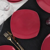 Keramika Carmen Kırmızı Köşem Pasta Tabağı 22 Cm 6 Adet - 1