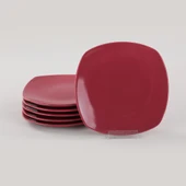 Keramika Carmen Kırmızı Köşem Pasta Tabağı 22 Cm 6 Adet - 2
