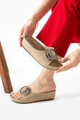 Albishoes Sahra Kadın Tokalı Yumuşak Hafif Rahat Taban Günlük Dışarı Ev Terlik Anatomik Kadın Terlik - 3