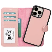Apple iPhone 15 Pro Max Uyumlu Deri Cüzdanlı Kılıf MWWN NU2 Pembe - 1